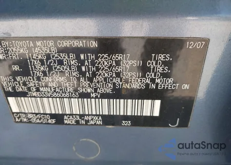 2008 Toyota Rav4 from USA, damaged, VIN JTMBD33V586068163